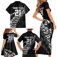 New Zealand Lawn Bowls Custom Family Matching Short Sleeve Bodycon Dress and Hawaiian Shirt Black Maori Warrior Tribal Silver Fern LT9 - Polynesian Pride