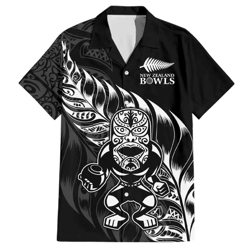 New Zealand Lawn Bowls Custom Family Matching Short Sleeve Bodycon Dress and Hawaiian Shirt Black Maori Warrior Tribal Silver Fern LT9 Dad's Shirt - Short Sleeve Black - Polynesian Pride