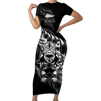 New Zealand Lawn Bowls Custom Family Matching Short Sleeve Bodycon Dress and Hawaiian Shirt Black Maori Warrior Tribal Silver Fern LT9 Mom's Dress Black - Polynesian Pride