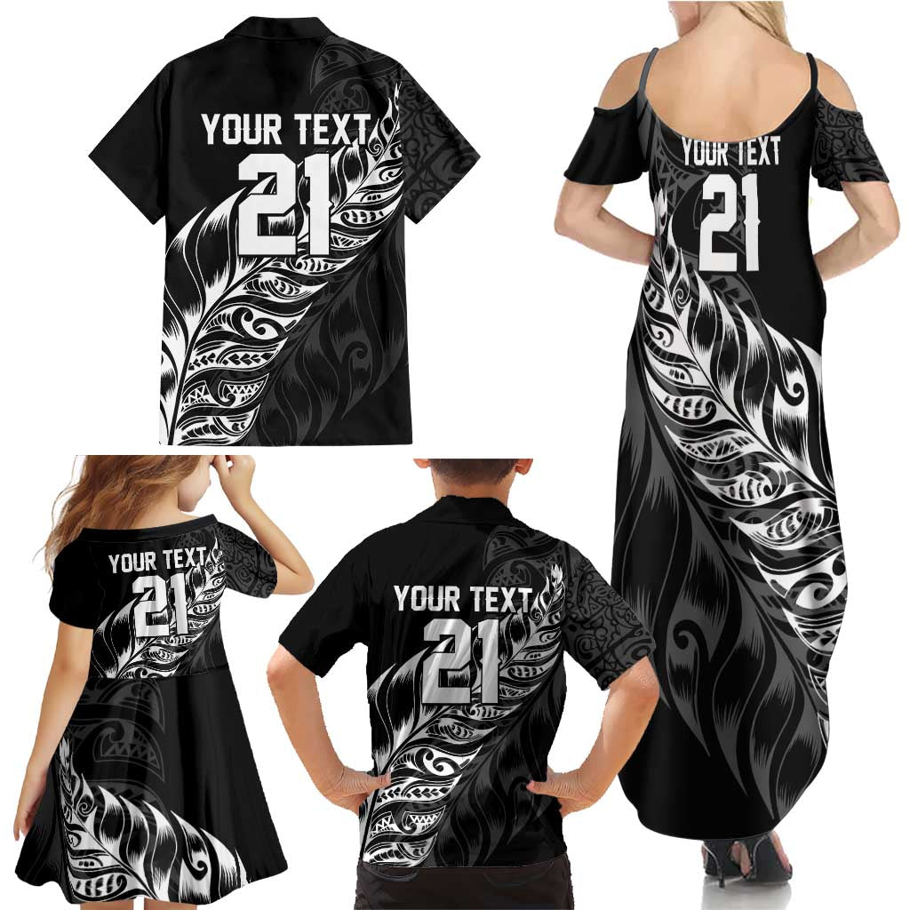 New Zealand Lawn Bowls Custom Family Matching Summer Maxi Dress and Hawaiian Shirt Black Maori Warrior Tribal Silver Fern LT9 - Polynesian Pride