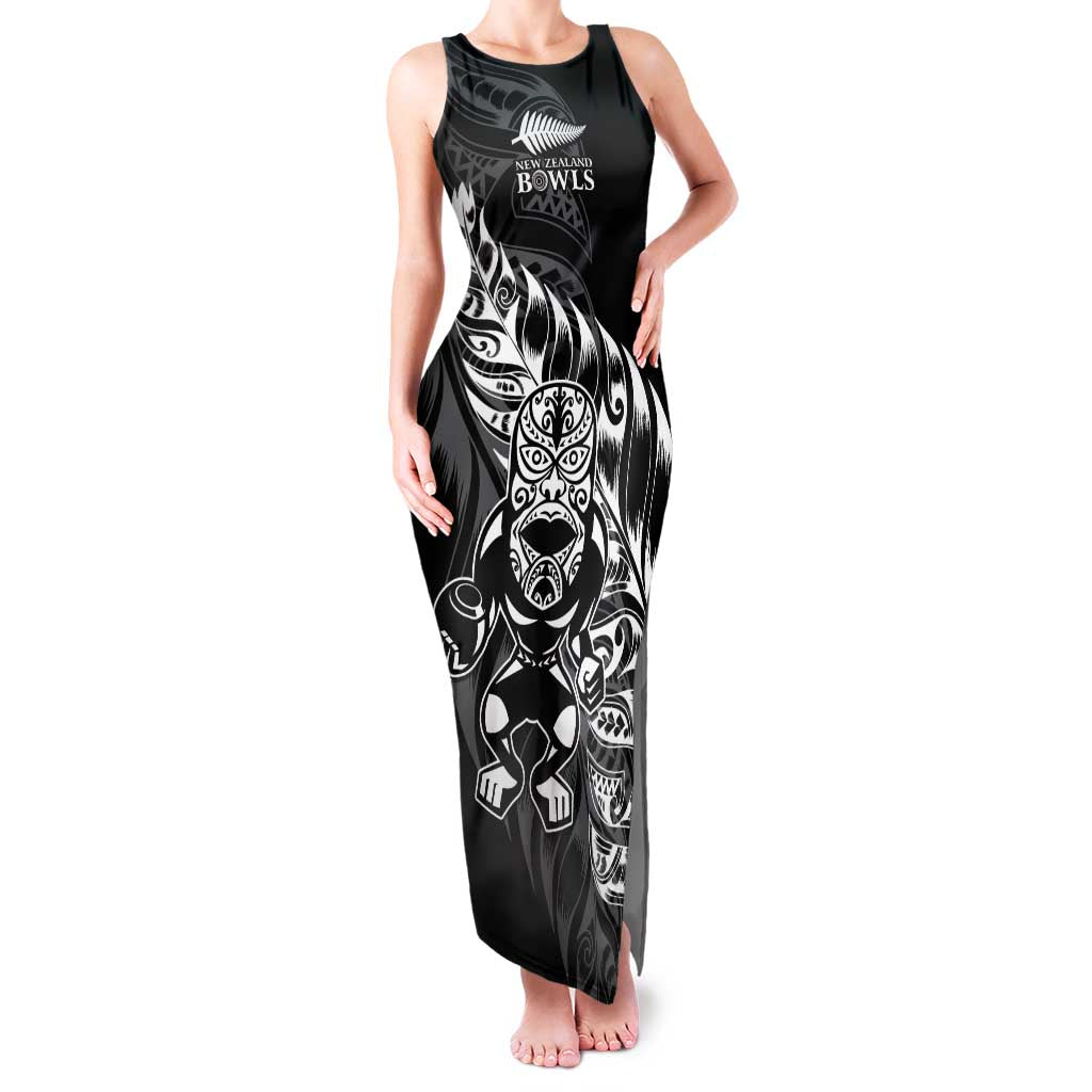 New Zealand Lawn Bowls Custom Family Matching Tank Maxi Dress and Hawaiian Shirt Black Maori Warrior Tribal Silver Fern LT9 Mom's Dress Black - Polynesian Pride