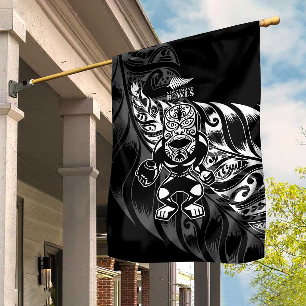 New Zealand Lawn Bowls Garden Flag Black Maori Warrior Tribal Silver Fern LT9 House Flag Black - Polynesian Pride