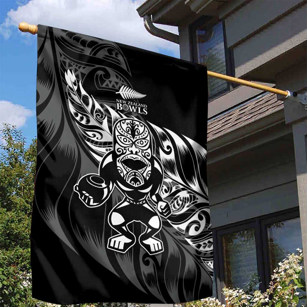 New Zealand Lawn Bowls Garden Flag Black Maori Warrior Tribal Silver Fern LT9 - Polynesian Pride