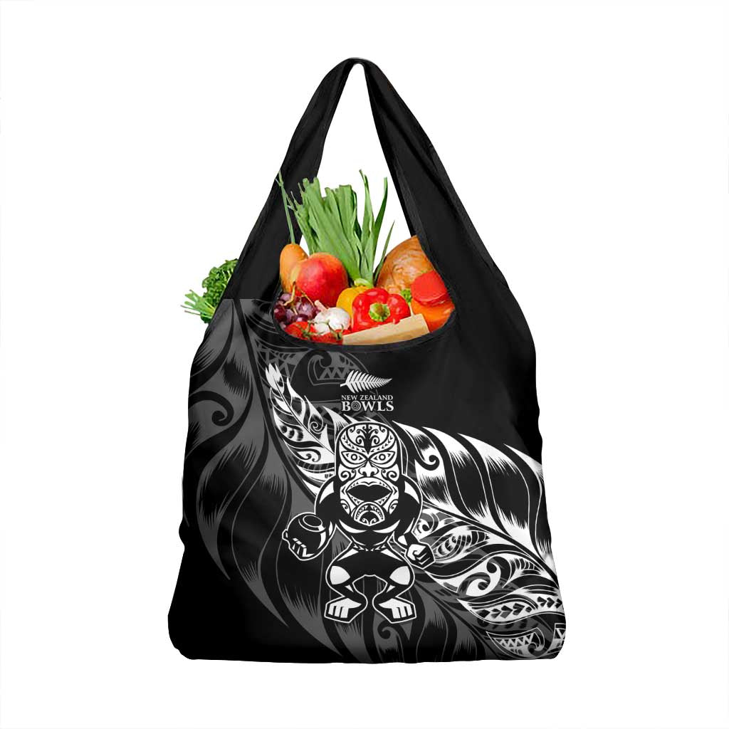 New Zealand Lawn Bowls Grocery Bag Black Maori Warrior Tribal Silver Fern LT9 1-pack One Size Black - Polynesian Pride