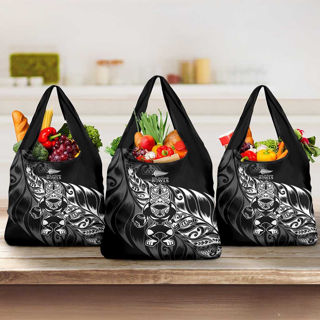 New Zealand Lawn Bowls Grocery Bag Black Maori Warrior Tribal Silver Fern LT9 3-pack One Size Black - Polynesian Pride