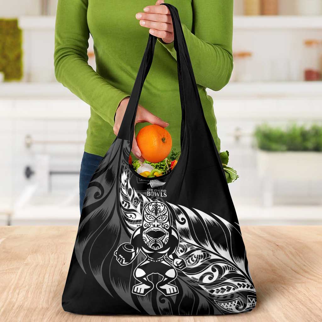 New Zealand Lawn Bowls Grocery Bag Black Maori Warrior Tribal Silver Fern LT9 - Polynesian Pride