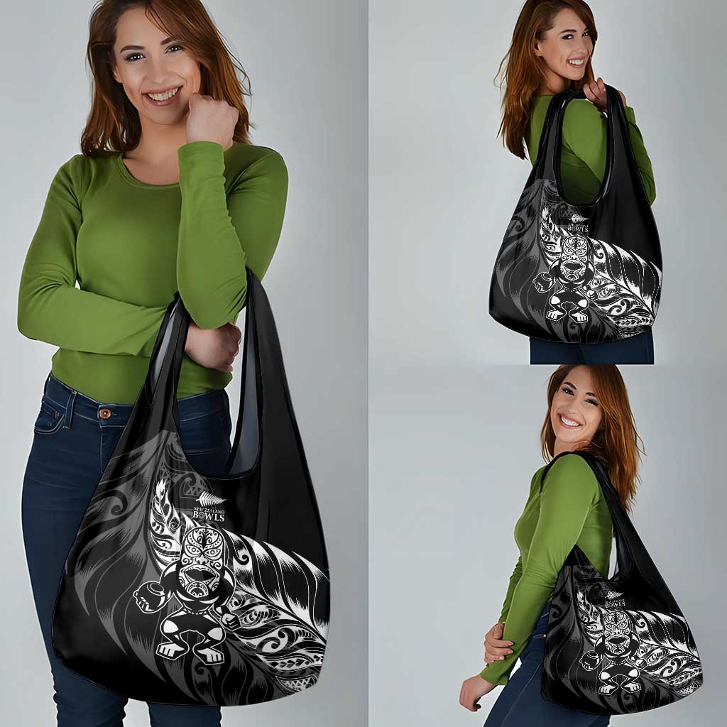 New Zealand Lawn Bowls Grocery Bag Black Maori Warrior Tribal Silver Fern LT9 - Polynesian Pride