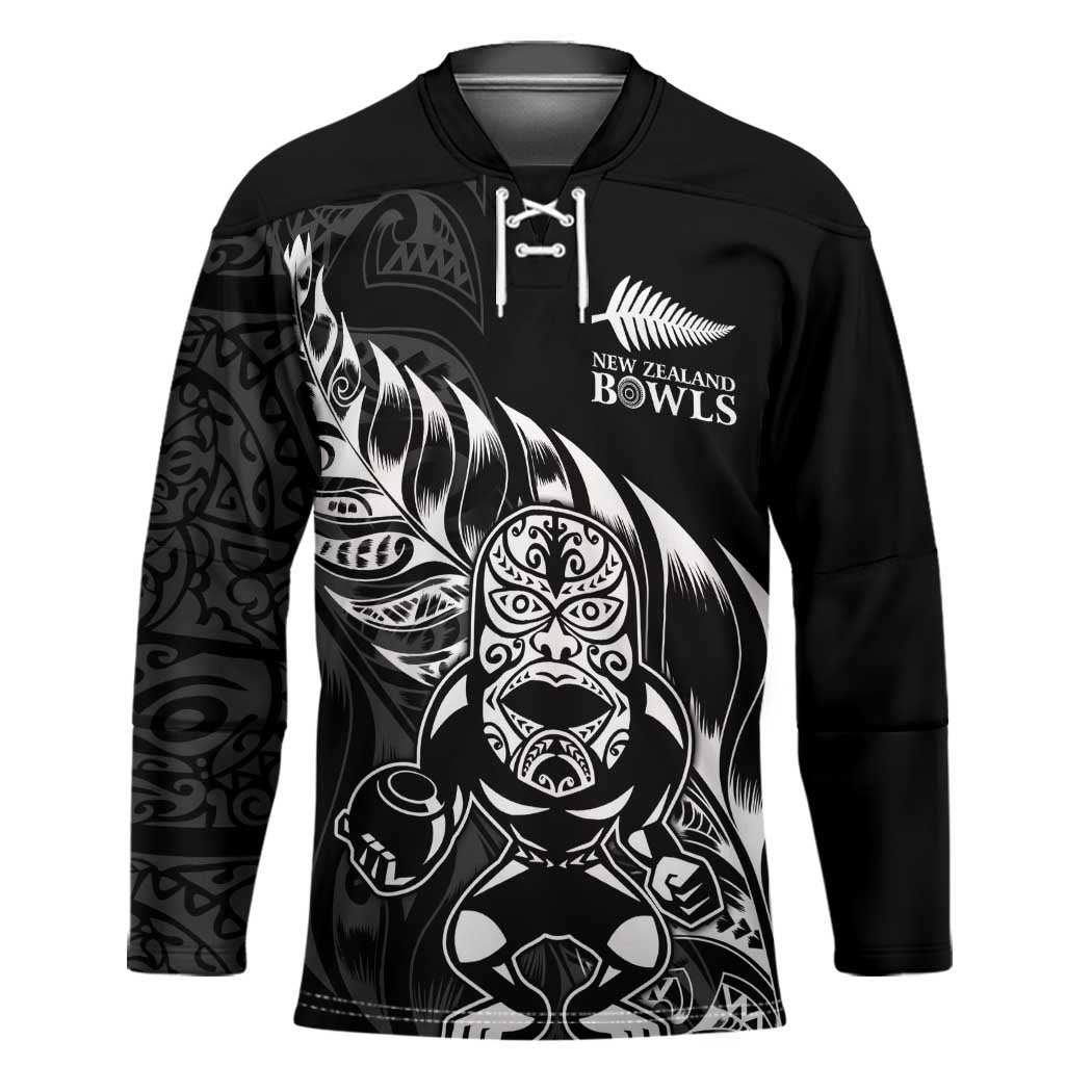 New Zealand Lawn Bowls Custom Hockey Jersey Black Maori Warrior Tribal Silver Fern LT9 Unisex Black - Polynesian Pride