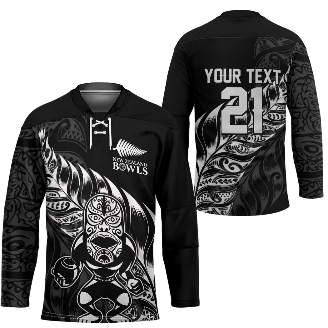 New Zealand Lawn Bowls Custom Hockey Jersey Black Maori Warrior Tribal Silver Fern LT9 - Polynesian Pride