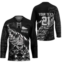 New Zealand Lawn Bowls Custom Hockey Jersey Black Maori Warrior Tribal Silver Fern LT9 - Polynesian Pride