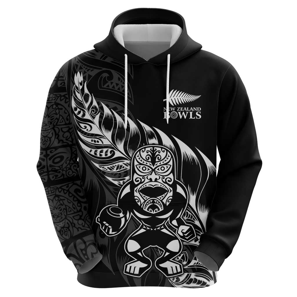 New Zealand Lawn Bowls Custom Hoodie Black Maori Warrior Tribal Silver Fern - Polynesian Pride