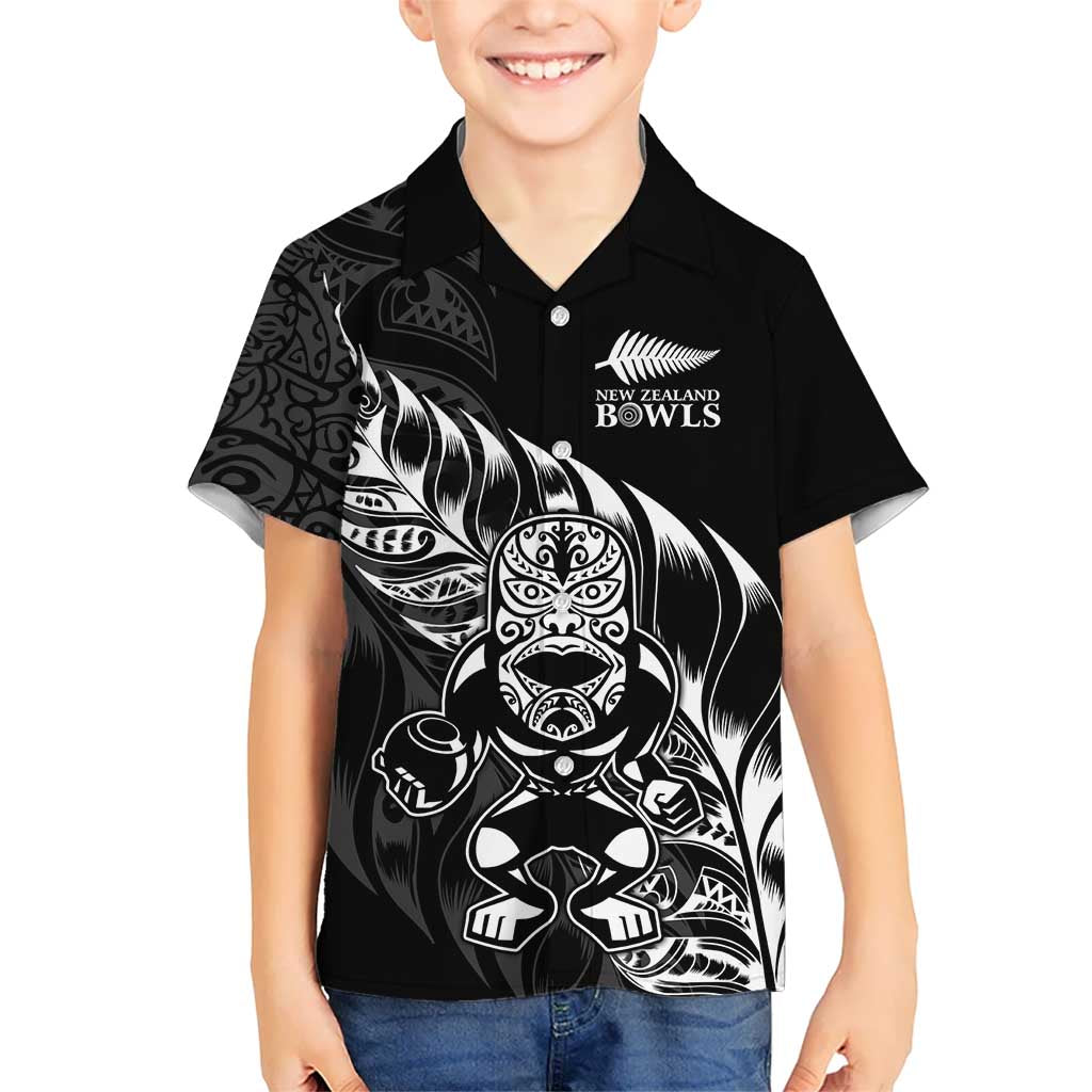 New Zealand Lawn Bowls Custom Kid Hawaiian Shirt Black Maori Warrior Tribal Silver Fern LT9 Kid Black - Polynesian Pride