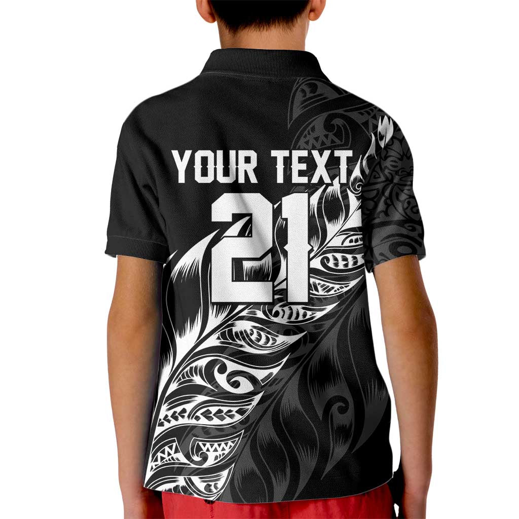 New Zealand Lawn Bowls Custom Kid Polo Shirt Black Maori Warrior Tribal Silver Fern LT9 - Polynesian Pride
