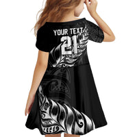 New Zealand Lawn Bowls Custom Kid Short Sleeve Dress Black Maori Warrior Tribal Silver Fern LT9 - Polynesian Pride