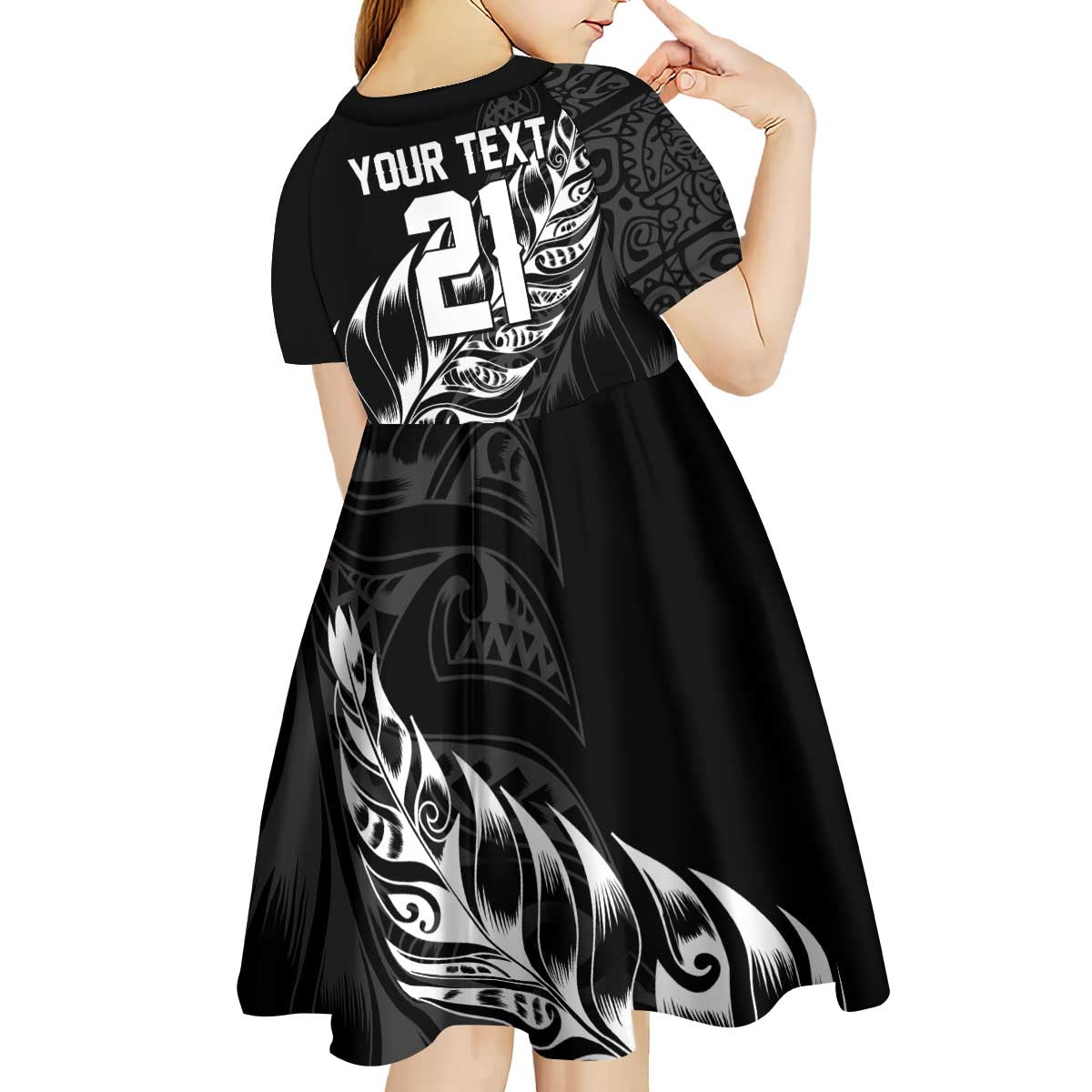 New Zealand Lawn Bowls Custom Kid Short Sleeve Dress Black Maori Warrior Tribal Silver Fern LT9 - Polynesian Pride