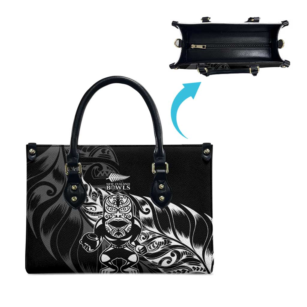 New Zealand Lawn Bowls Leather Bag Black Maori Warrior Tribal Silver Fern - Polynesian Pride