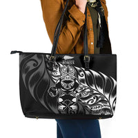 New Zealand Lawn Bowls Leather Tote Bag Black Maori Warrior Tribal Silver Fern LT9 - Polynesian Pride