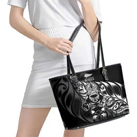 New Zealand Lawn Bowls Leather Tote Bag Black Maori Warrior Tribal Silver Fern LT9 - Polynesian Pride