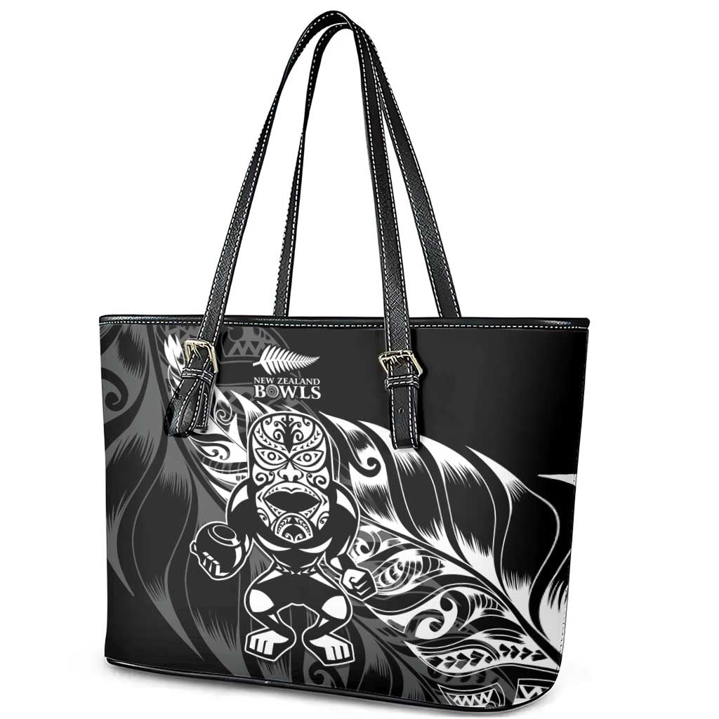 New Zealand Lawn Bowls Leather Tote Bag Black Maori Warrior Tribal Silver Fern LT9 - Polynesian Pride
