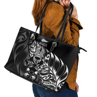 New Zealand Lawn Bowls Leather Tote Bag Black Maori Warrior Tribal Silver Fern LT9 - Polynesian Pride