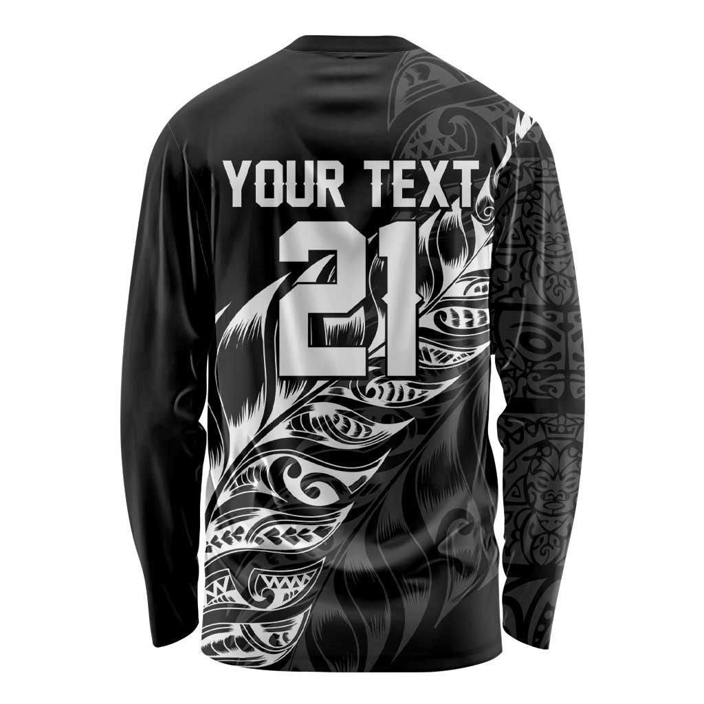 New Zealand Lawn Bowls Custom Long Sleeve Shirt Black Maori Warrior Tribal Silver Fern LT9 - Polynesian Pride