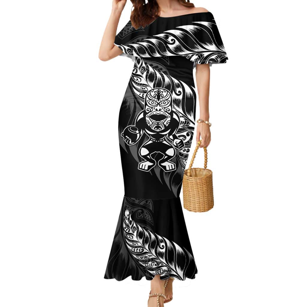 New Zealand Lawn Bowls Custom Mermaid Dress Black Maori Warrior Tribal Silver Fern - Polynesian Pride
