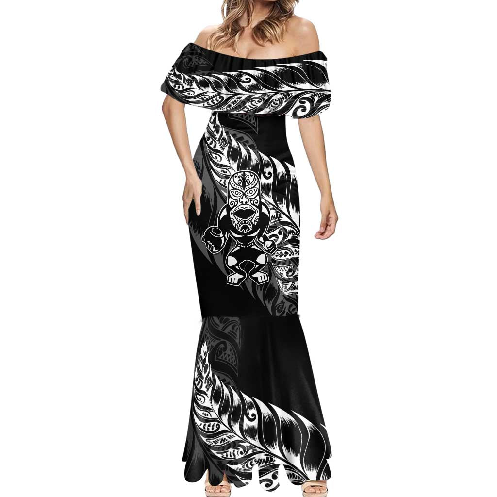 New Zealand Lawn Bowls Custom Mermaid Dress Black Maori Warrior Tribal Silver Fern LT9 - Polynesian Pride