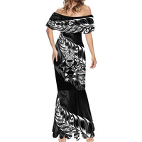 New Zealand Lawn Bowls Custom Mermaid Dress Black Maori Warrior Tribal Silver Fern LT9 - Polynesian Pride