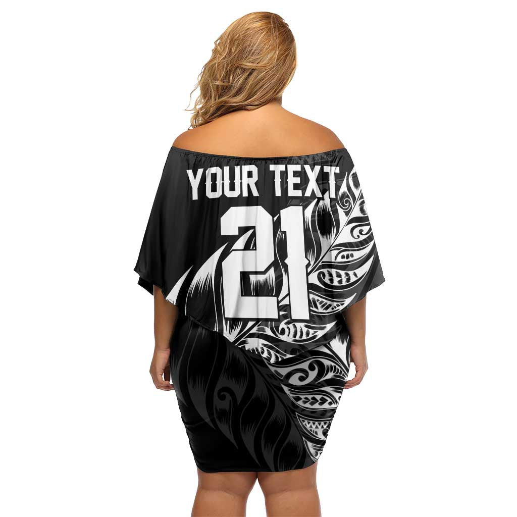 New Zealand Lawn Bowls Custom Off Shoulder Short Dress Black Maori Warrior Tribal Silver Fern LT9 - Polynesian Pride