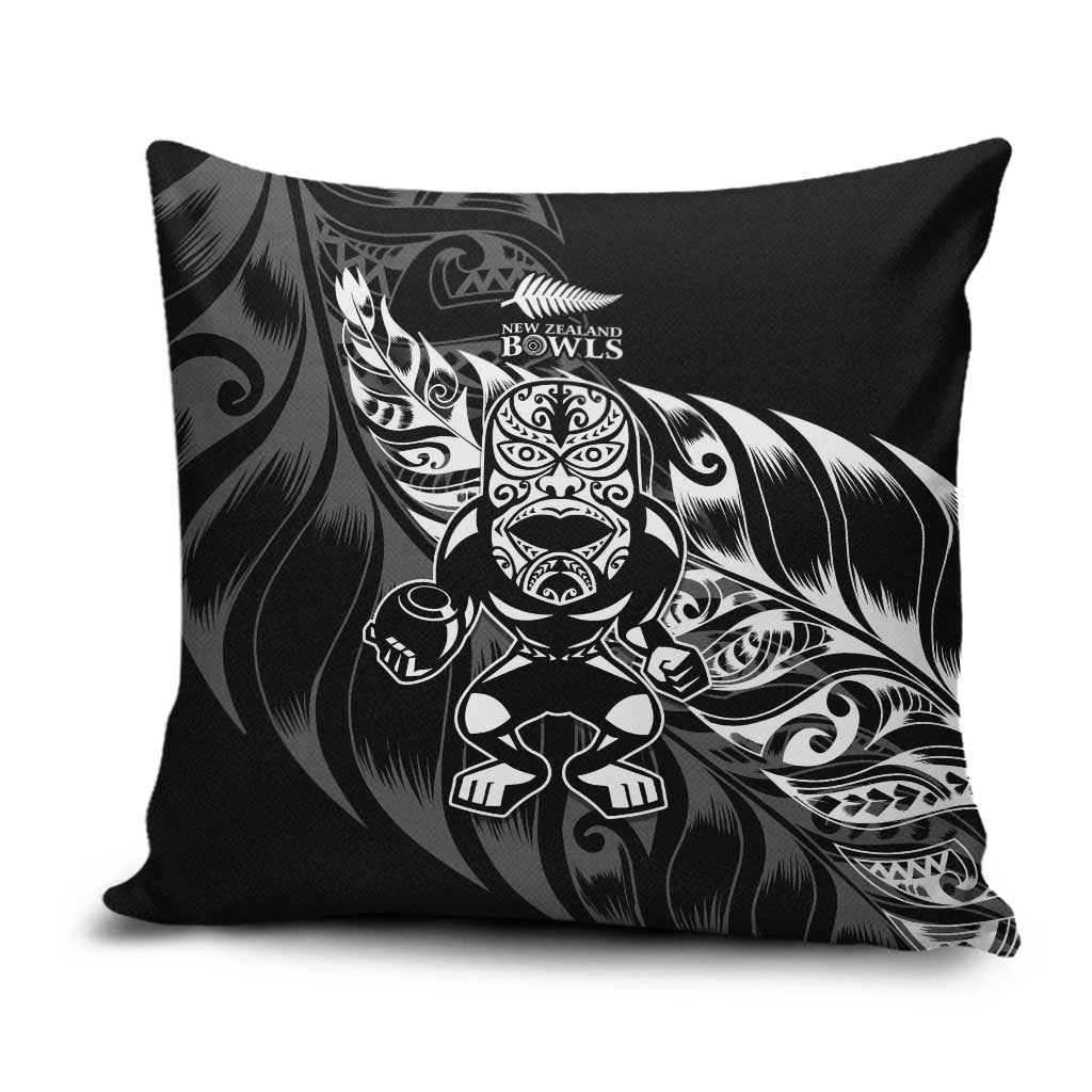 New Zealand Lawn Bowls Pillow Cover Black Maori Warrior Tribal Silver Fern LT9 Black - Polynesian Pride