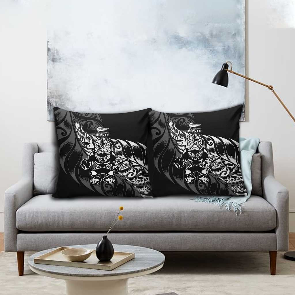 New Zealand Lawn Bowls Pillow Cover Black Maori Warrior Tribal Silver Fern LT9 - Polynesian Pride