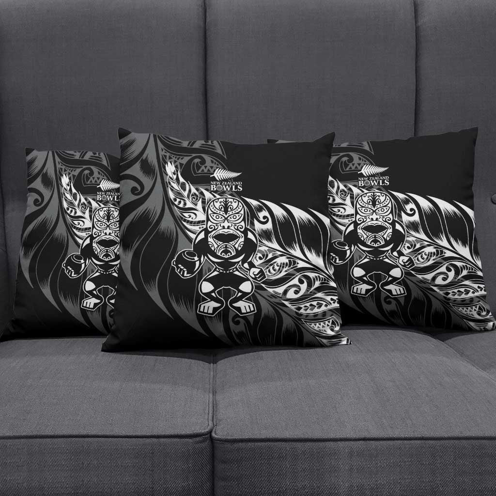 New Zealand Lawn Bowls Pillow Cover Black Maori Warrior Tribal Silver Fern LT9 - Polynesian Pride