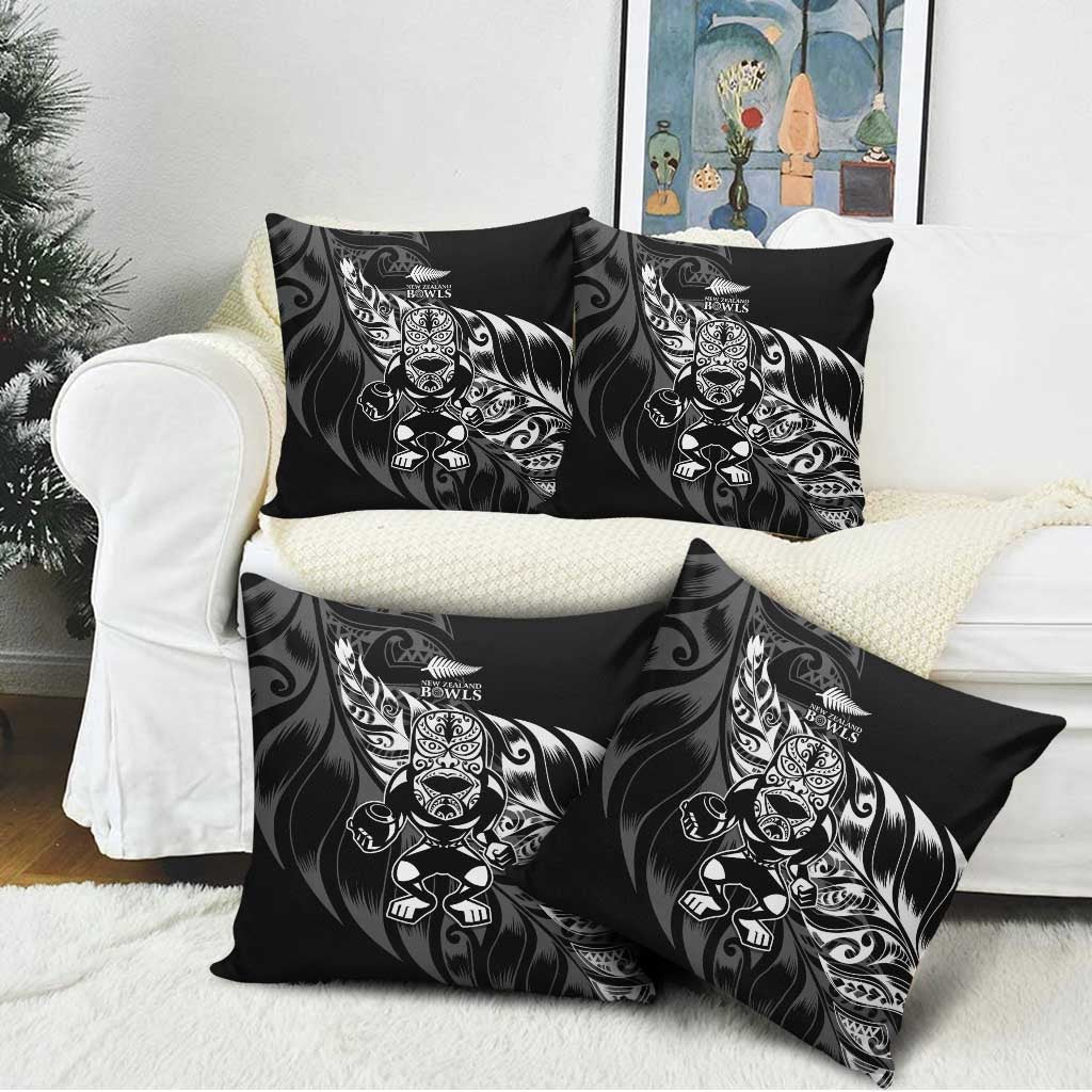 New Zealand Lawn Bowls Pillow Cover Black Maori Warrior Tribal Silver Fern LT9 - Polynesian Pride