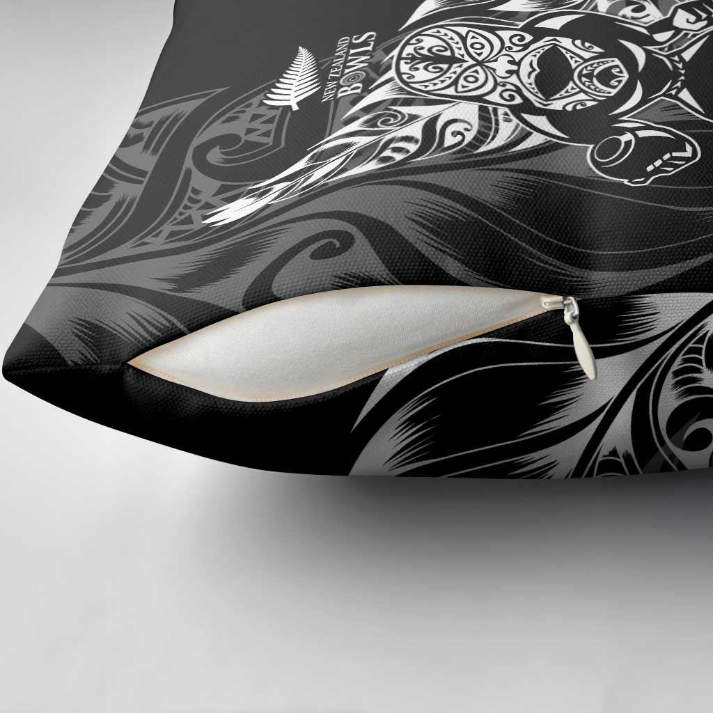 New Zealand Lawn Bowls Pillow Cover Black Maori Warrior Tribal Silver Fern LT9 - Polynesian Pride
