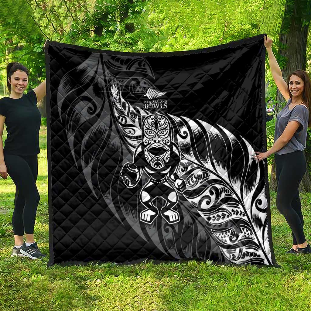 New Zealand Lawn Bowls Quilt Black Maori Warrior Tribal Silver Fern LT9 - Polynesian Pride