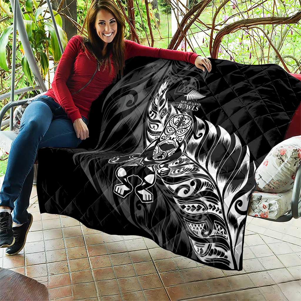 New Zealand Lawn Bowls Quilt Black Maori Warrior Tribal Silver Fern LT9 - Polynesian Pride