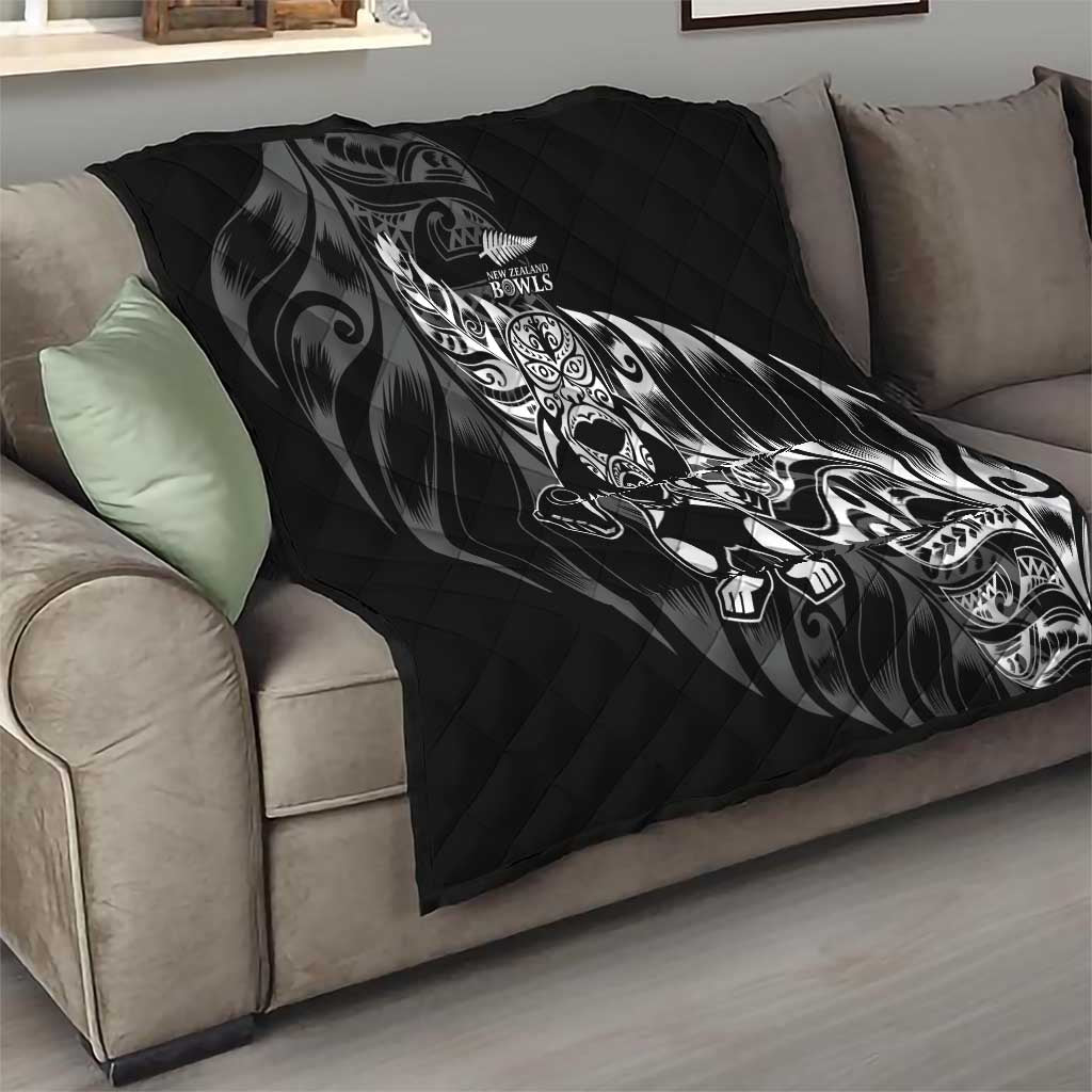 New Zealand Lawn Bowls Quilt Black Maori Warrior Tribal Silver Fern LT9 - Polynesian Pride