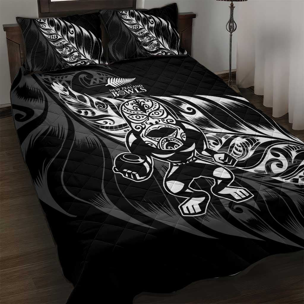 New Zealand Lawn Bowls Quilt Bed Set Black Maori Warrior Tribal Silver Fern LT9 Black - Polynesian Pride