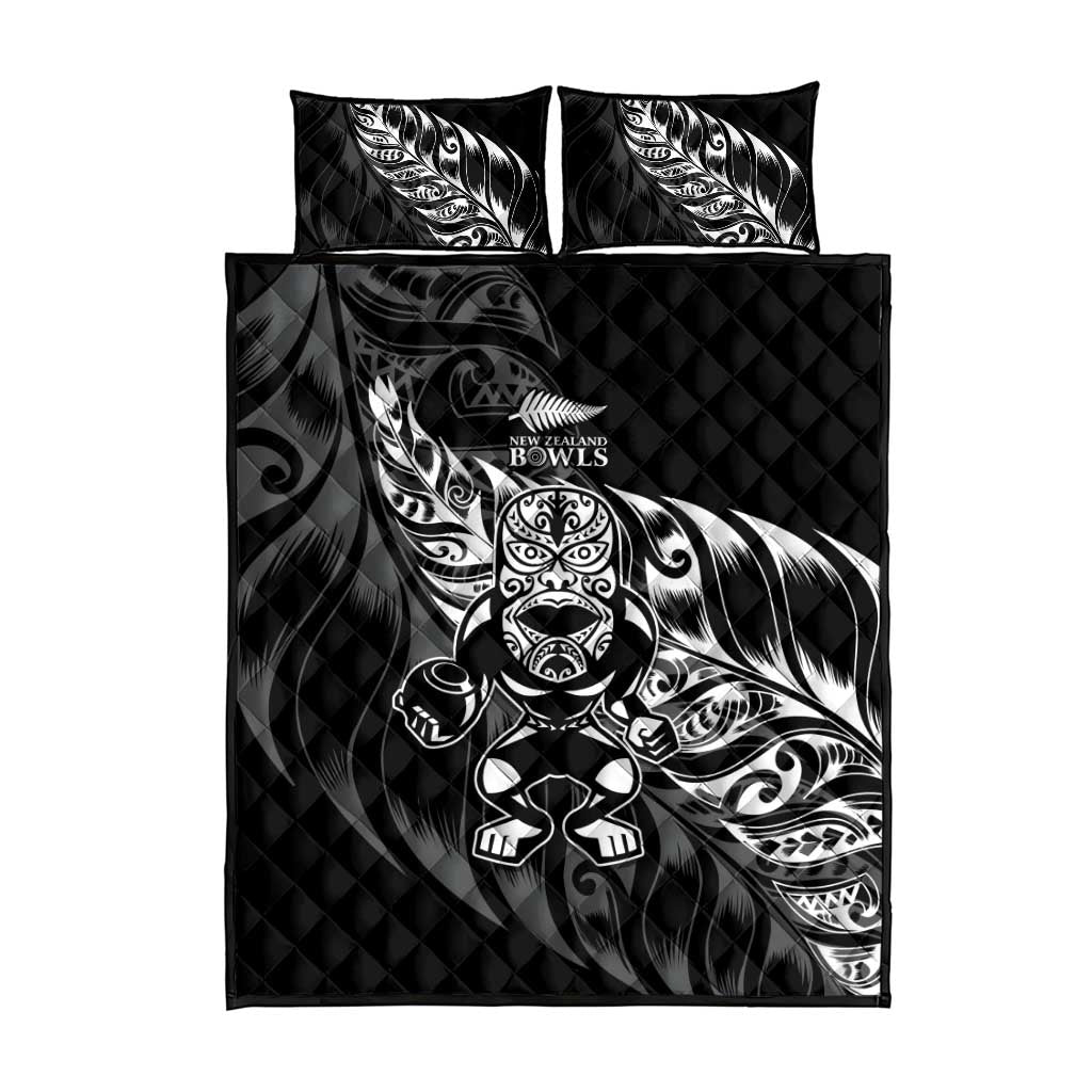 New Zealand Lawn Bowls Quilt Bed Set Black Maori Warrior Tribal Silver Fern LT9 - Polynesian Pride