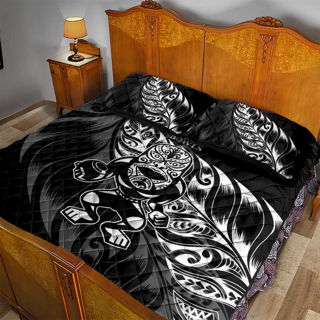 New Zealand Lawn Bowls Quilt Bed Set Black Maori Warrior Tribal Silver Fern LT9 - Polynesian Pride