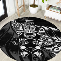 New Zealand Lawn Bowls Round Carpet Black Maori Warrior Tribal Silver Fern LT9 Black - Polynesian Pride
