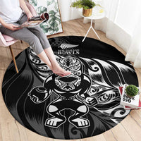 New Zealand Lawn Bowls Round Carpet Black Maori Warrior Tribal Silver Fern LT9 - Polynesian Pride