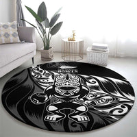 New Zealand Lawn Bowls Round Carpet Black Maori Warrior Tribal Silver Fern LT9 - Polynesian Pride