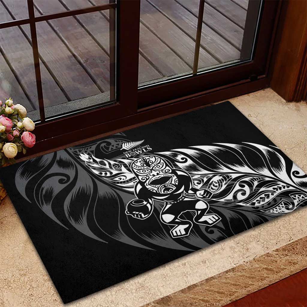 New Zealand Lawn Bowls Rubber Doormat Black Maori Warrior Tribal Silver Fern LT9 - Polynesian Pride
