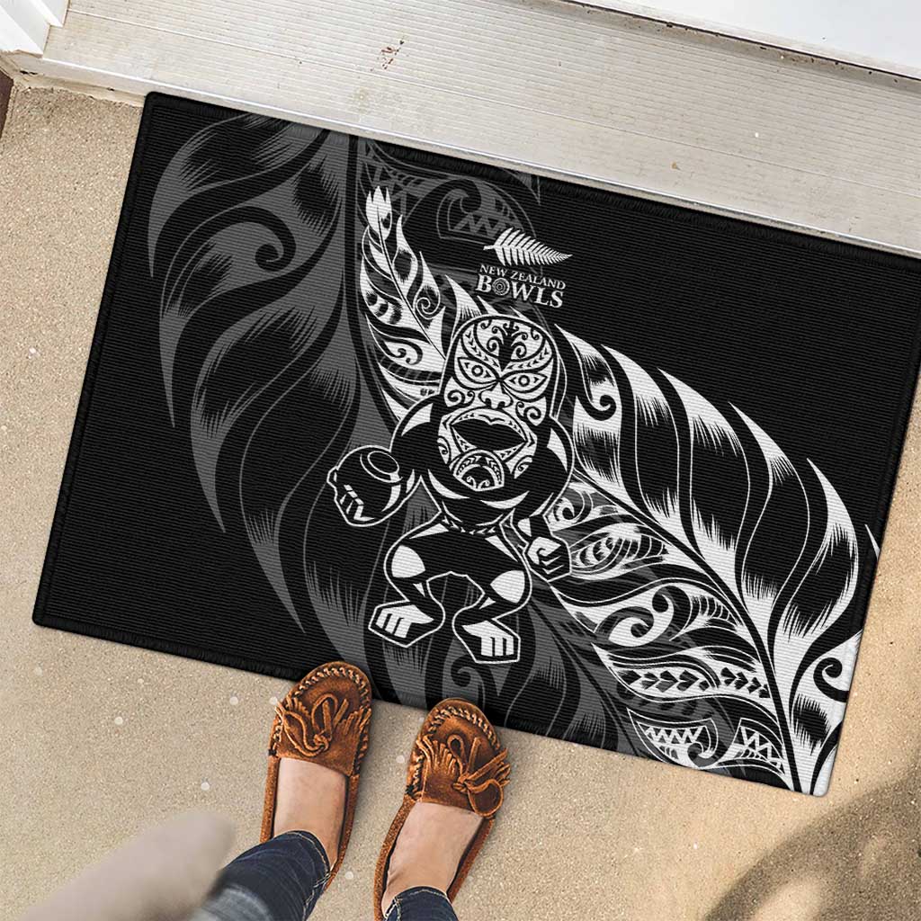 New Zealand Lawn Bowls Rubber Doormat Black Maori Warrior Tribal Silver Fern LT9 - Polynesian Pride