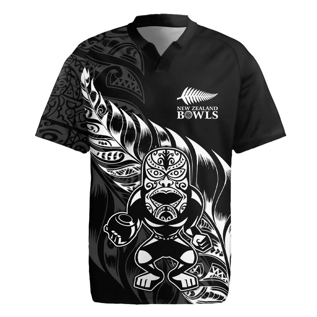 New Zealand Lawn Bowls Custom Rugby Jersey Black Maori Warrior Tribal Silver Fern LT9 Black - Polynesian Pride