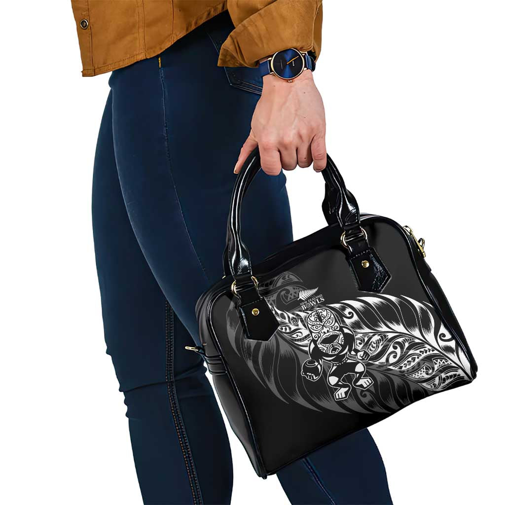 New Zealand Lawn Bowls Shoulder Handbag Black Maori Warrior Tribal Silver Fern LT9 - Polynesian Pride