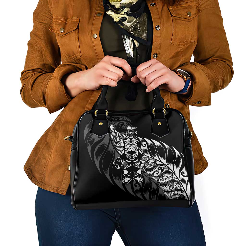 New Zealand Lawn Bowls Shoulder Handbag Black Maori Warrior Tribal Silver Fern LT9 - Polynesian Pride