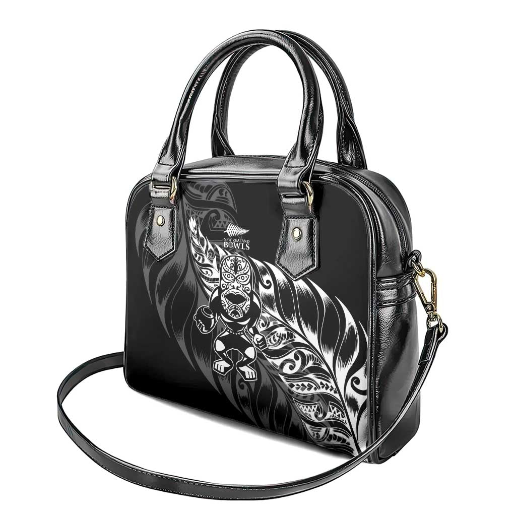 New Zealand Lawn Bowls Shoulder Handbag Black Maori Warrior Tribal Silver Fern LT9 - Polynesian Pride