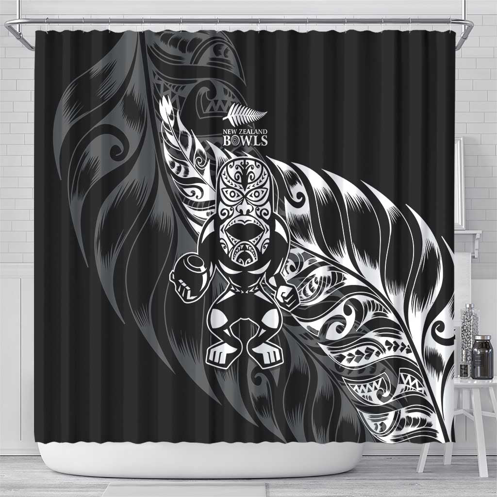 New Zealand Lawn Bowls Shower Curtain Black Maori Warrior Tribal Silver Fern LT9 - Polynesian Pride